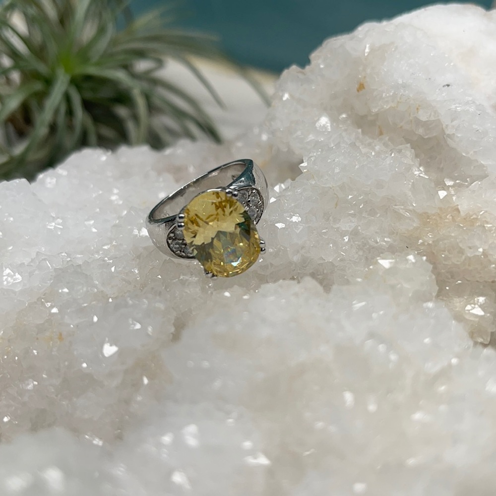Sterling ring canary yellow colored stone